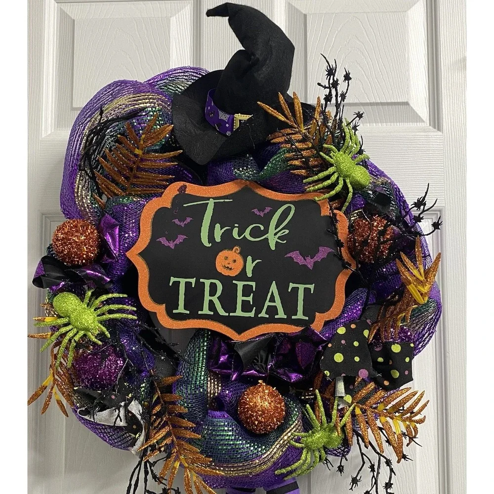 Halloween Decorative Wreath With Witch Legs Purple/Black&Orange 36